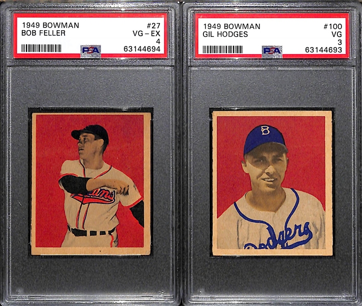 1949 Bowman Lot - Bob Feller #27 (PSA 4) & Gil Hodges #100 (PSA 3)